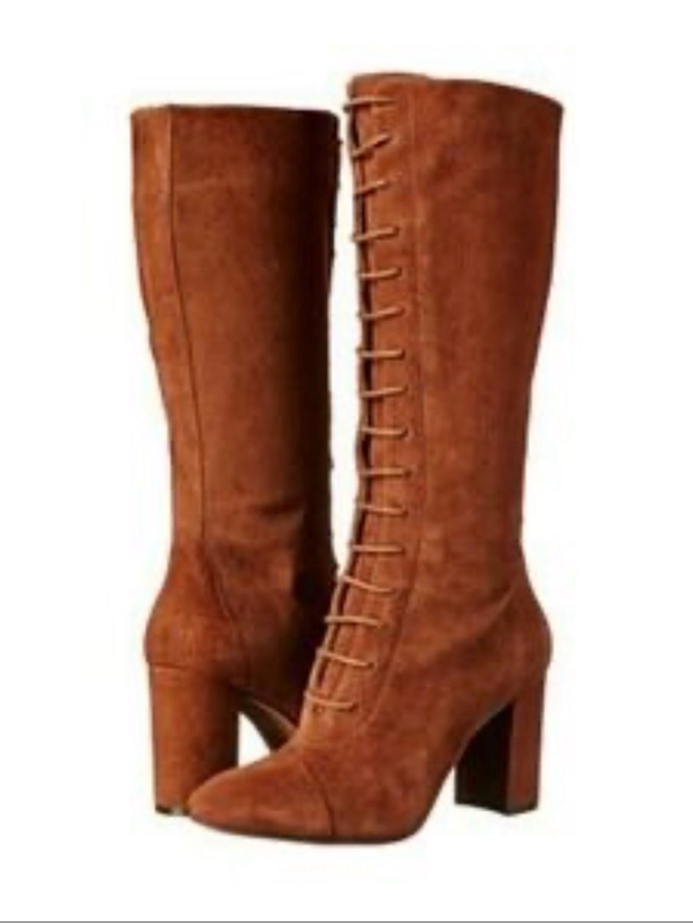 Suede Lace-Up Knee-High Boots - Brown